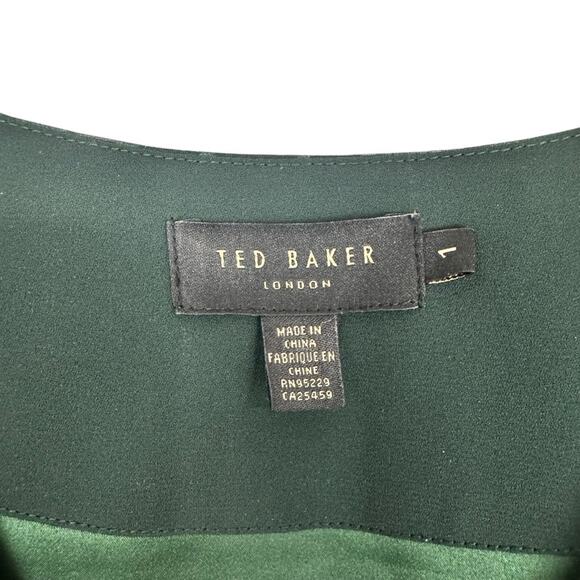 Ted Baker Evelin Floral Print Metallic Crepe Long Sheer Sleeve Green Blouse Sz 4 - Picture 7 of 15